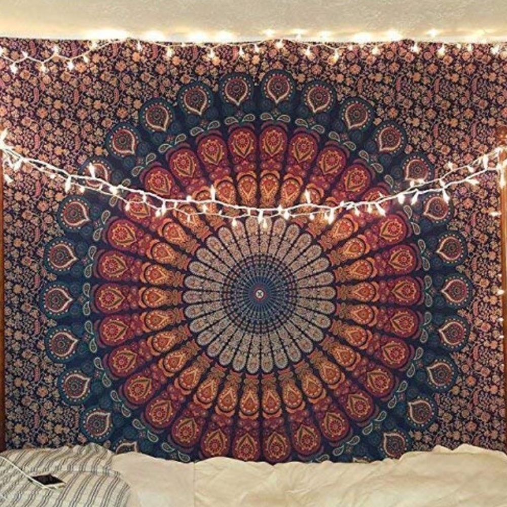 Golden Blue Mandala Tapestry